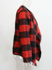 Open Front Turn-down Collar Plaid Coat