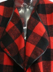 Open Front Turn-down Collar Plaid Coat