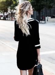 V Neck Long Sleeve Color Block Knit Dress