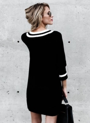 V Neck Long Sleeve Color Block Knit Dress