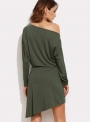women-s-one-shoulder-long-sleeve-solid-irregular-dress