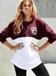 Letter Printed Color Block Loose Sweatshirt