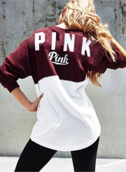 Letter Printed Color Block Loose Sweatshirt