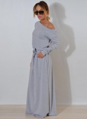 One Shoulder Maxi Dress with Belt