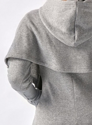Fashion Long Sleeve Solid Color Asymmetric Design Hoodie