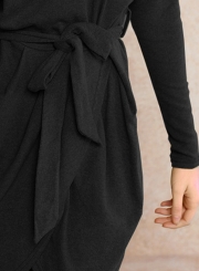 Long Sleeve Irregular Dress with Belt