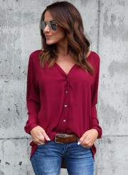 Fashion V Neck Button down Chiffon Shirt