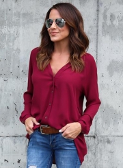 Fashion V Neck Button down Chiffon Shirt