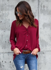 Fashion V Neck Button down Chiffon Shirt