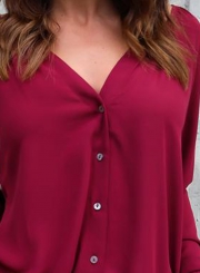 Fashion V Neck Button down Chiffon Shirt