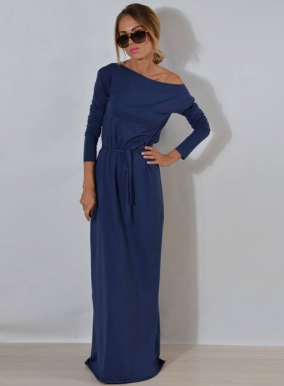 One Shoulder Maxi Dress with Belt