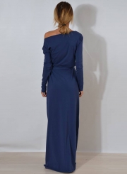 One Shoulder Maxi Dress with Belt