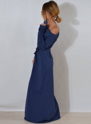 One Shoulder Maxi Dress with Belt