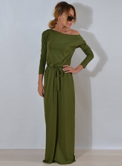 One Shoulder Maxi Dress with Belt