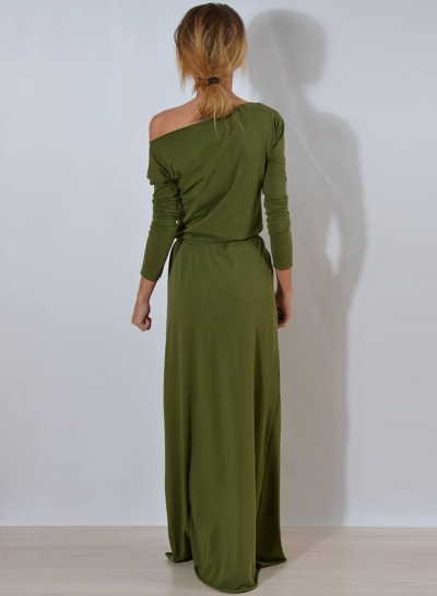 One Shoulder Maxi Dress with Belt stylesimo.com