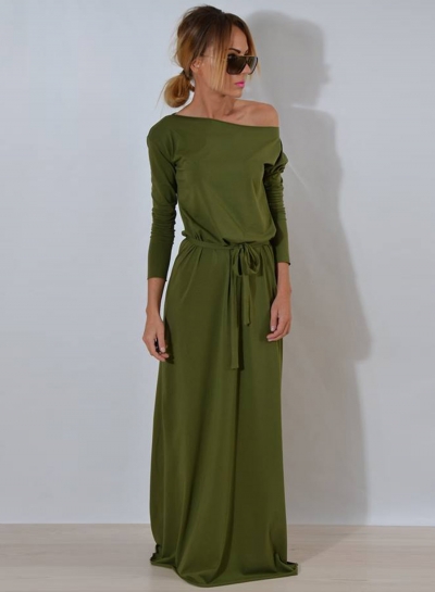 One Shoulder Maxi Dress with Belt stylesimo.com