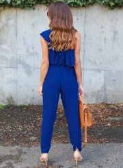 Fashion One Shoulder Ruffle Jumpsuit with Belt