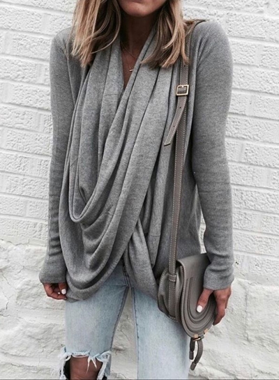 Solid Slim Fit Long Sleeve Cowl Neck Tee Shirt