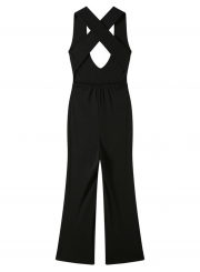 V Neck Backless Sleeveless Wide Leg Jumpsuit