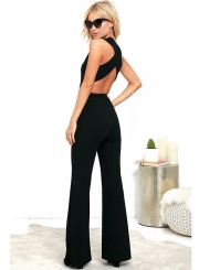 V Neck Backless Sleeveless Wide Leg Jumpsuit