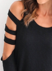 Cut out Shoulder Long Sleeve Solid Tee