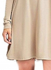 Solid Loose Fit Long Sleeve Round Neck Mini Dress