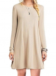 Solid Loose Fit Long Sleeve Round Neck Mini Dress