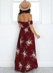 Boho Floral Off Shoulder Split Maxi Dress