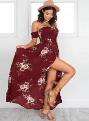 Boho Floral Off Shoulder Split Maxi Dress