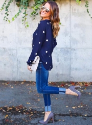 Casual Long Sleeve Polka Dots Loose Fit Blouse