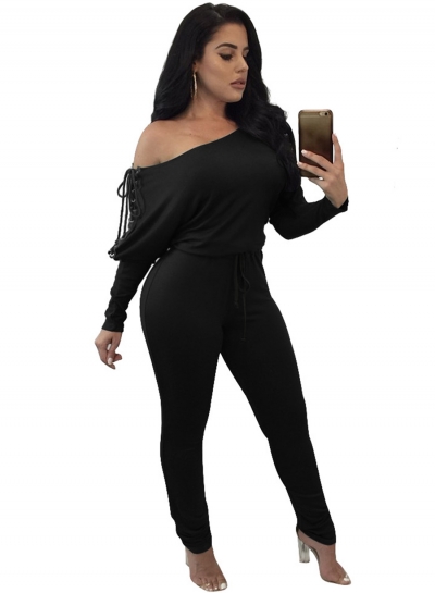 Fashion Off Shoulder Long Sleeve Lace-up Jumpsuit YOUYOUFASHIONEC.com