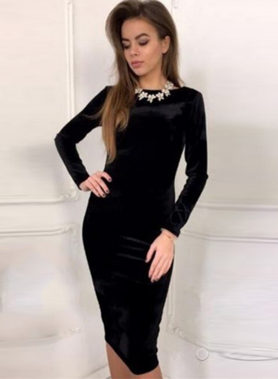 velvet black dress long
