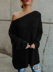 Solid One Shoulder Long Sleeve Irregular Pullover Sweater