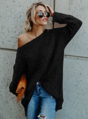 Solid One Shoulder Long Sleeve Irregular Pullover Sweater