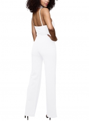 Elegant Spaghetti Strap V Neck Solid Color Jumpsuit