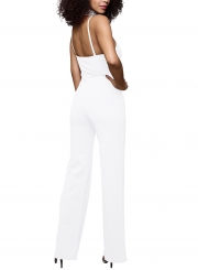 Elegant Spaghetti Strap V Neck Solid Color Jumpsuit