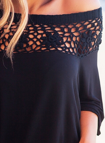 Off Shoulder Half Sleeve Lace Panel Pullover Blouse stylesimo.com