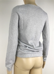 Fashion V Neck Long Sleeve Solid Color Knit Sweater