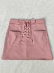 Lace-up front Slim fit Suede Mini Skirt