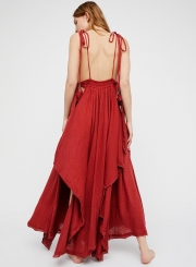 Fashion Spaghetti Strap V Neck Asymmetric Design Dress