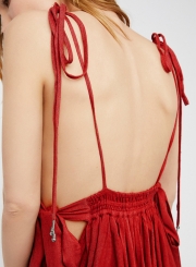 Fashion Spaghetti Strap V Neck Asymmetric Design Dress