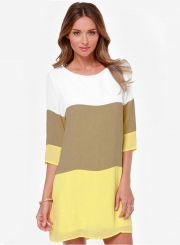 3/4 Sleeve Color Block Pullover Dress