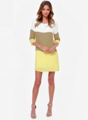 3/4 Sleeve Color Block Pullover Dress