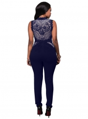 Fashion Sleeveless Lace Splicing Solid Color Jumpsuit