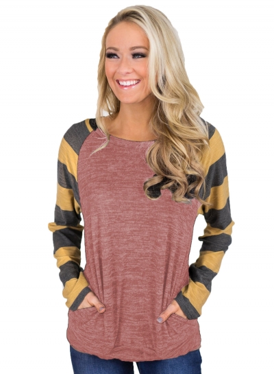 Striped Long Sleeve Pullover Knit Tee