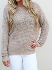 Fashion Round Neck Long Sleeve Back Cross Pullover Sweater
