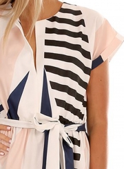 Fashion V Neck Short Sleeve Geometric Patterned Dress