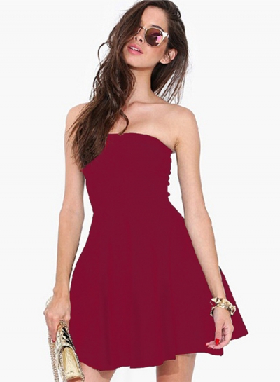 Fashion Strapless Off Shoulder Solid Color Dress