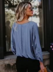 Casual V Neck Long Sleeve Solid Color Blouse