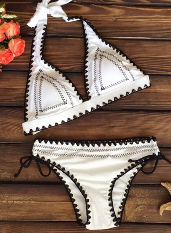 Fashion Piece Side Tie Bottom Halter Triangle Bikini Set Stylesimo